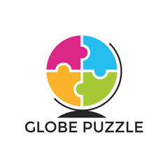 Obraz premium Globe puzzle logo design vector template