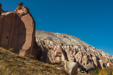 Fototapeta na wymiar Partial view of the National Park of Zelve Valley, Nevsehir, Cappadocia, Turkey