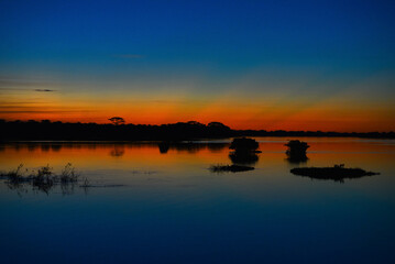 Beautiful twilight on the Guaporé - Itenez river from the remote, riverside Forte Príncipe da Beira fort, Costa Marques, Rondonia state, Brazil on the border with Beni Department, Bolivia