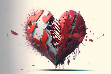 Broken heart background, abstract red heart, broken heart background for Valentine's Day, break up background 