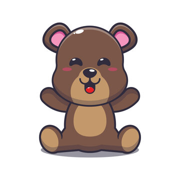 Cute sit bear cartoon vector illustration. 