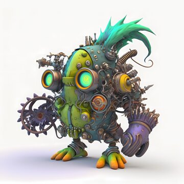 3d Monster character Illustration cyberpunk and  Steampunk style design