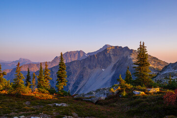 Twilight Splendor: British Columbia's Mountain Range Aglow at Sunset
