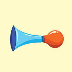 Blue and orange bicycle horn tool equipment vector illustration isolated on plain yellow background with cartoon simple flat colored art style.