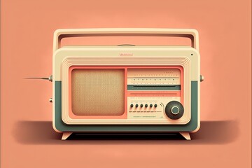 Fototapeta premium Old radio, 80s and 90s, retro colors, background. Generative AI