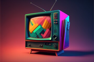 Old TV, 80s and 90s style retro television, colorful, background. Generative AI