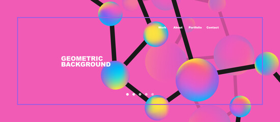 Line points connections geometric landing page background. Fluid circles and spheres with liquid gradients. Vector Illustration For Wallpaper, Banner, Background, Card, Book Illustration, landing page