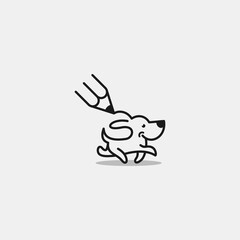 dog logo drawing holding a pencil design inspiration