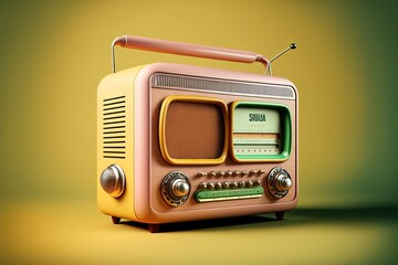 Old radio, 80s and 90s, retro colors, background. Generative AI