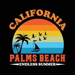 CALIFORNIA PALMS BEACH ENDLESS SUMMER black vector t shirt 