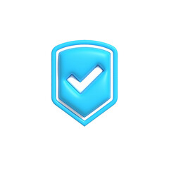 Guard shield icon, Safety shield with check mark inside, Security and Guaranteed 3d render illustration