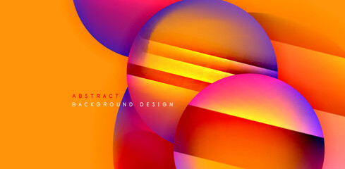 Fototapeta premium Colorful shiny and glossy circles abstract composition with light and shadow effects, geometric vector abstract background