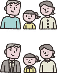 かわいい三人家族イラスト素材2パターン