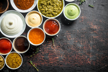 Range of different types of sauces.
