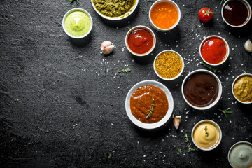 Bowls with delicious sauces.
