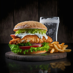 hamburger with french fries, created with AI technology