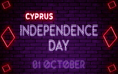 Happy Independence Day of Cyprus, 01 October. World National Days Neon Text Effect on bricks background