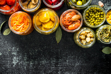 Preserved food in glass jars.