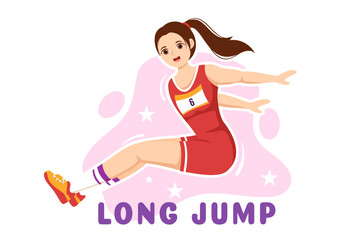 Long Jump Illustration with Athlete Doing Jumps in Sand Pit for Web Banner or Landing Page in Sport Championship Flat Cartoon Hand Drawn Templates