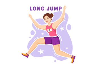 Long Jump Illustration with Athlete Doing Jumps in Sand Pit for Web Banner or Landing Page in Sport Championship Flat Cartoon Hand Drawn Templates