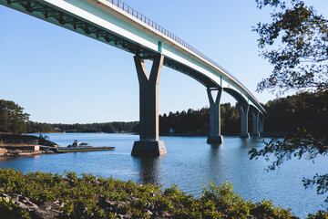 Aerial view of Lovo bridge, in Kasnas, Lövö road bridge in Kimitoön, Kemionsaari, Uusimaa, Finland in a summer sunny day