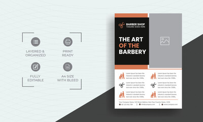 Barber shop flyer template. Price list and special offer