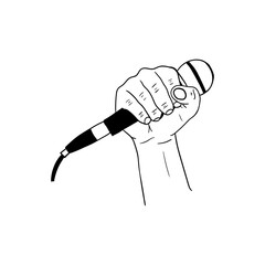illustration of a hand holding a microphone,hand drawn icon of a hand holding a microphone