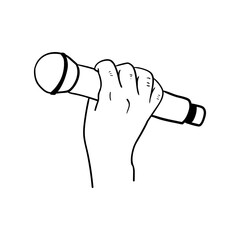 illustration of a hand holding a microphone,hand drawn icon of a hand holding a microphone
