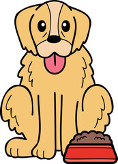 Hand Drawn Golden retriever Dog with food illustration in doodle style