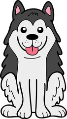 Hand Drawn husky Dog sitting waiting for owner illustration in doodle style