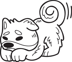 Hand Drawn Shiba Inu Dog is sad illustration in doodle style