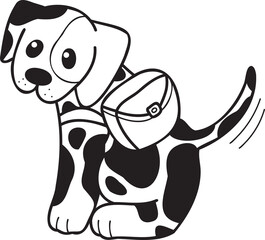 Hand Drawn Dalmatian Dog with backpack illustration in doodle style