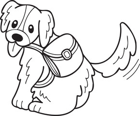 Hand Drawn Golden retriever Dog with backpack illustration in doodle style