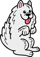 Hand Drawn Samoyed Dog begging owner illustration in doodle style
