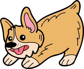 Hand Drawn Corgi Dog playing illustration in doodle style