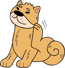 Hand Drawn Shiba Inu Dog scratching hair illustration in doodle style