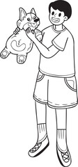 Hand Drawn Corgi Dog hugged by owner illustration in doodle style