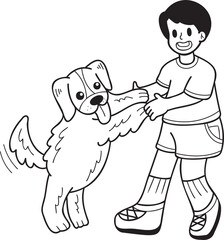 Hand Drawn Golden retriever Dog begging owner illustration in doodle style