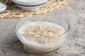 Job's tear in coconut milk in a glass cup