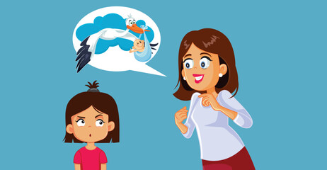 Mother Telling the Stock Baby Story to her Daughter. Mom lies to her child about where do babies come from
