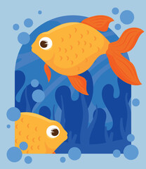 Naklejka premium yellow fishes bubbles