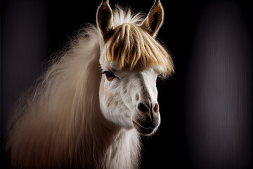 Naklejka premium Portrait of a llama on a black background. generative ai
