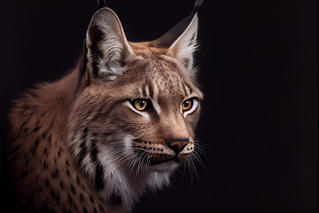 Obraz premium Portrait of a lynx on a black background. generative ai