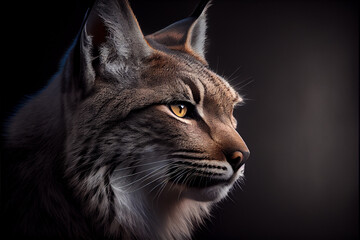 Fototapeta premium Portrait of a lynx on a black background. generative ai