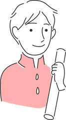 イラスト素材：卒業証書を持った学生服のシンプルな男の子のイラスト