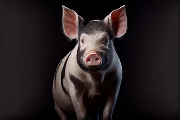 Fotobehang Portrait of a pig on a black background. generative ai © Julian