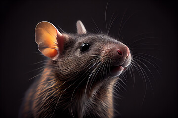 Portrait of a rat on a black background. generative ai