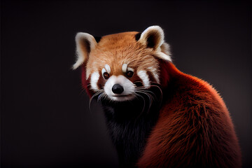 Obraz premium Portrait of a red panda on a black background. generative ai