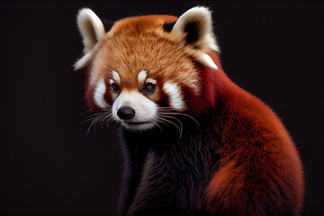 Obraz premium Portrait of a red panda on a black background. generative ai