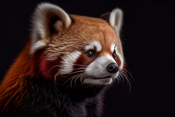Obraz premium Portrait of a red panda on a black background. generative ai